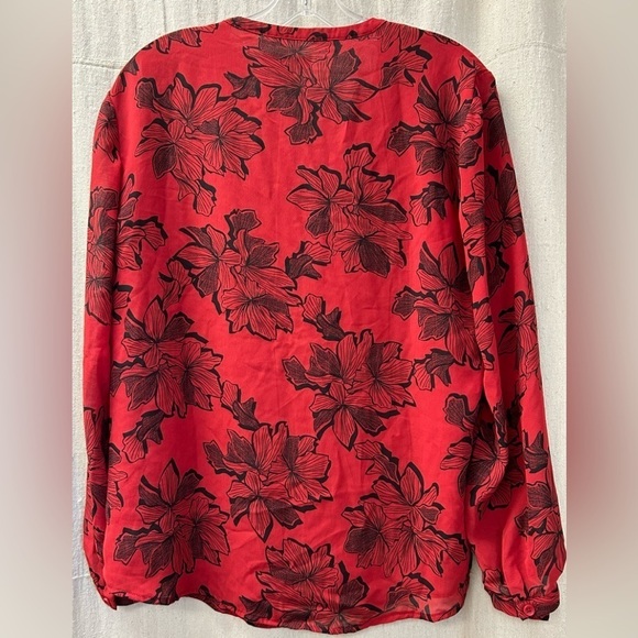COLDWATER Creek/ Red/Blk Floral Longsleeve/ Blouse/ Size M / 10-12 - Picture 5 of 10